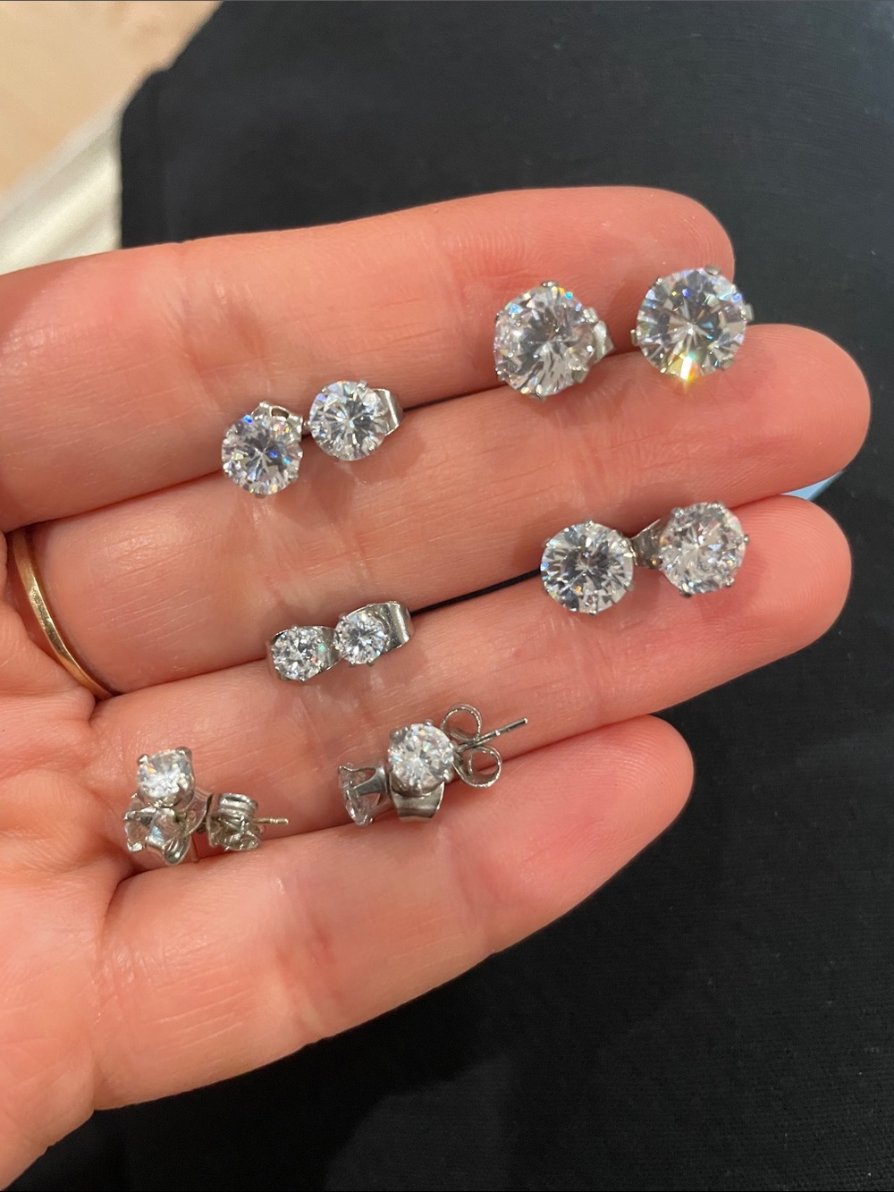 Classic Clear Crystal Stud Earrings Set - Silver Tone